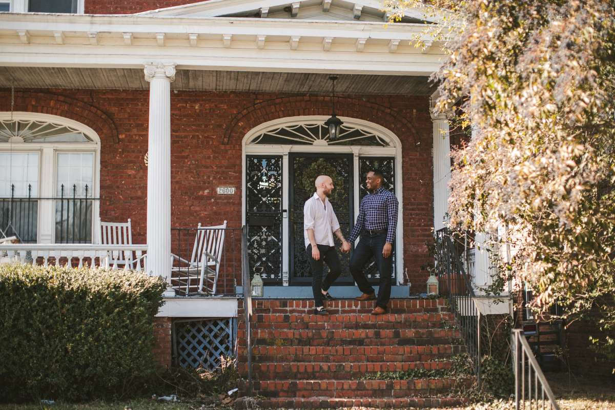 05 Richmond Virginia Northside - Home House Design - Couple Gay LGBT - Porch Columns Brick - Sunny Happy Smile.JPG